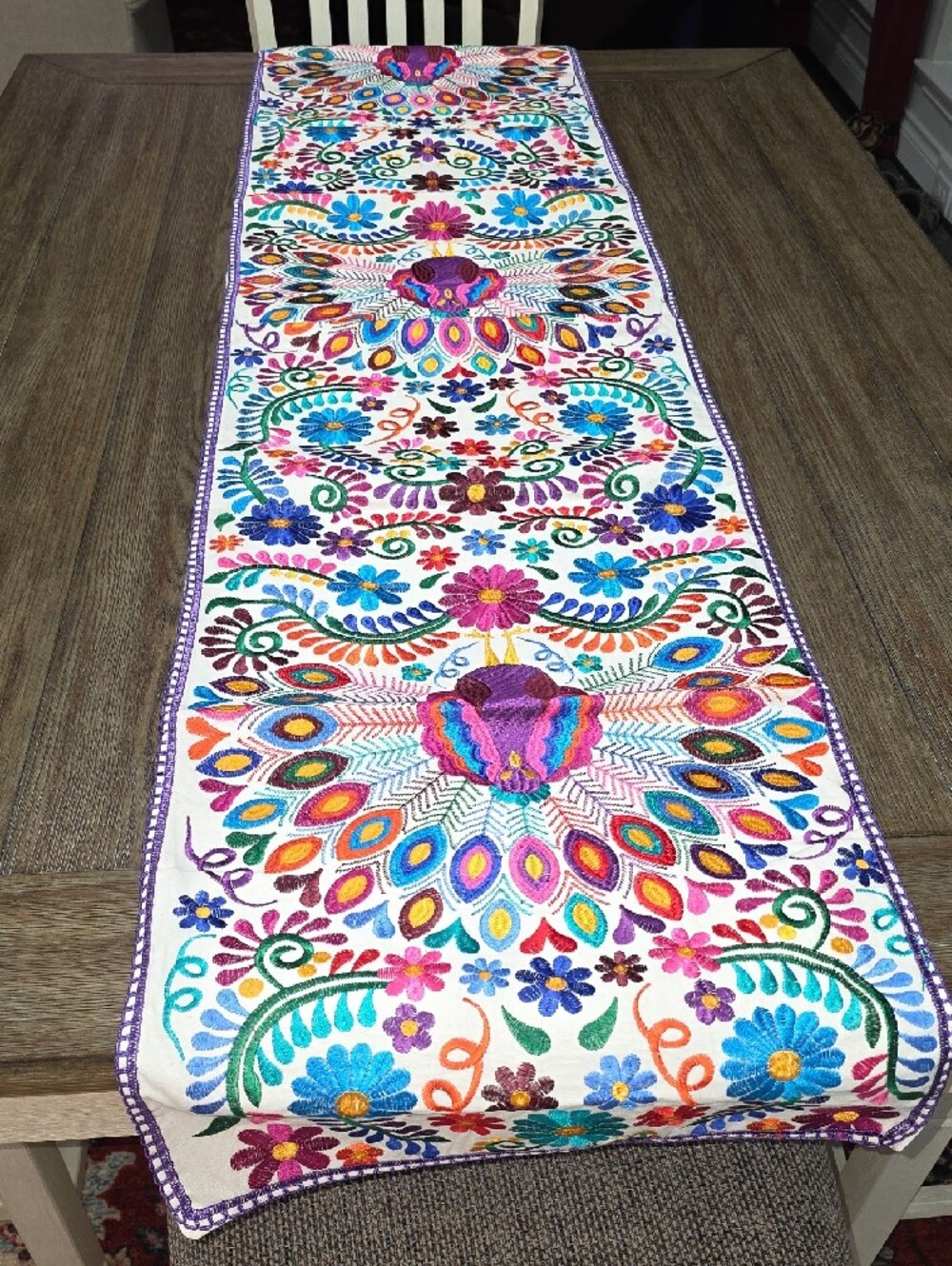 Hand-Embroidered Multicolor Floral Table Runner - Picture 5 of 5